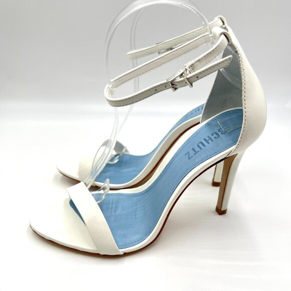 Schutz Size 8.5 Cadey Lee White Leather Minimalist Stiletto Heel Sandals Shoes - Picture 5 of 14